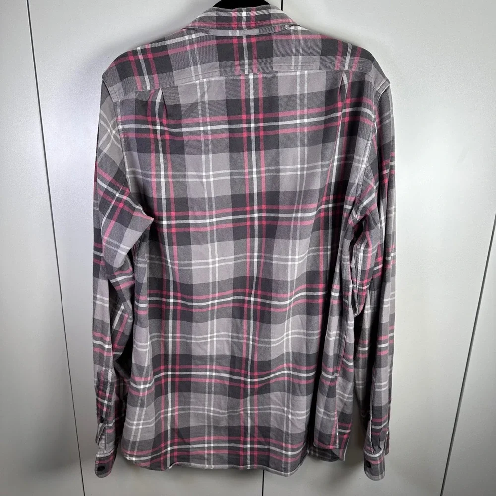 VTG J. Crew Plaid Flannel Shirt‎ MT Gray Pink White Long Sleeve Button Up